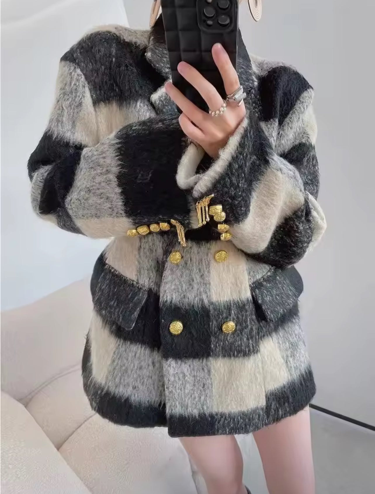 Blazer en laine avec motif à carreaux