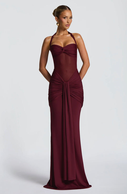Robe longue avec maille transparente