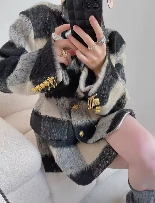 Blazer en laine avec motif à carreaux