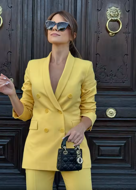 Blazer et pantalon avec fermeture éclair jaune