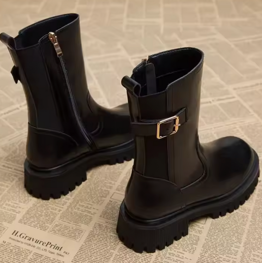 Bottes style moto hautes avec fermeture éclair