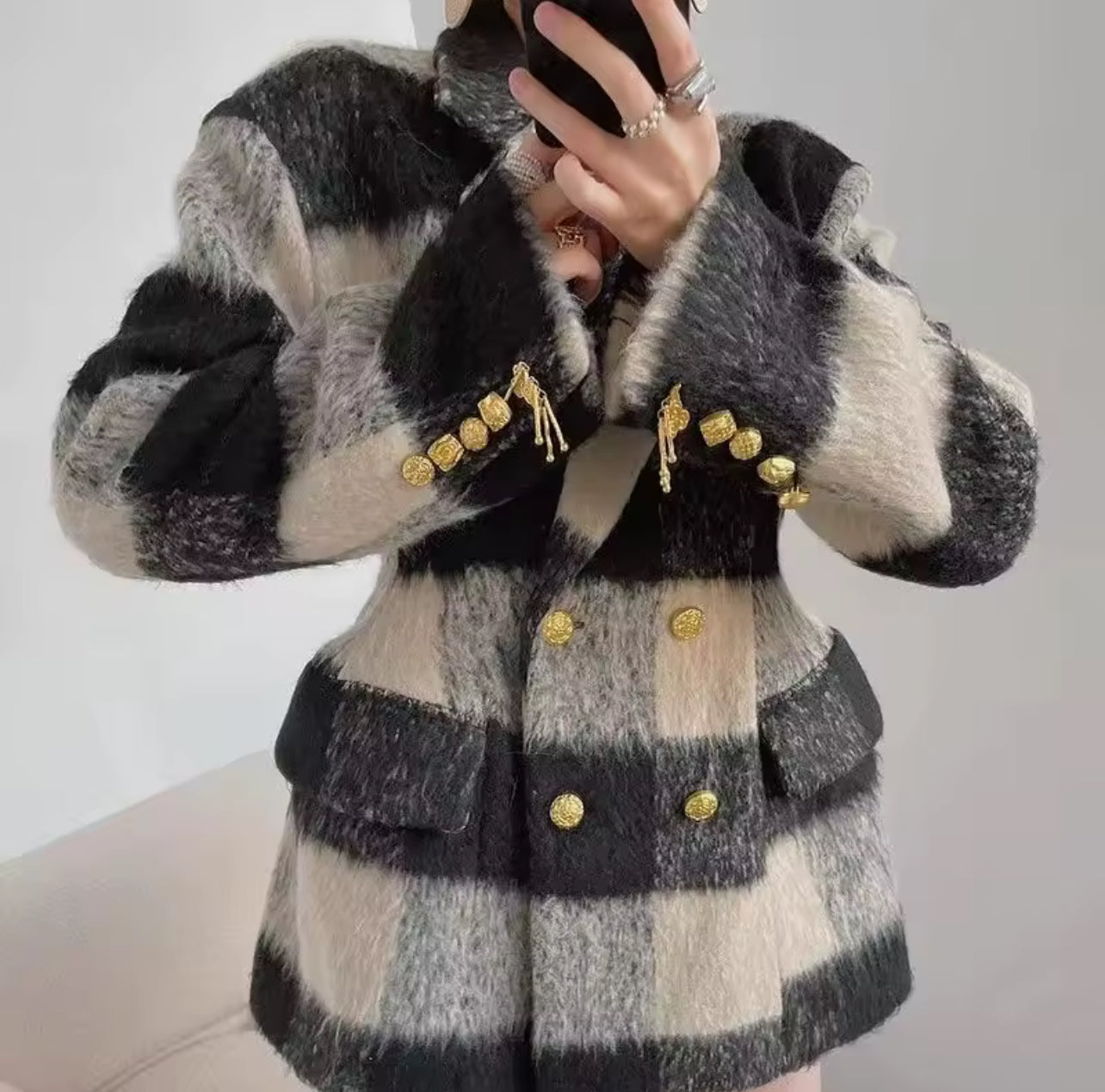 Blazer en laine avec motif à carreaux