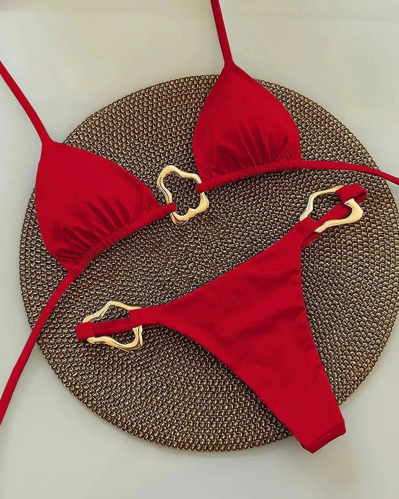 Bikini sexy – Maillot de bain deux pièces uni avec laçage