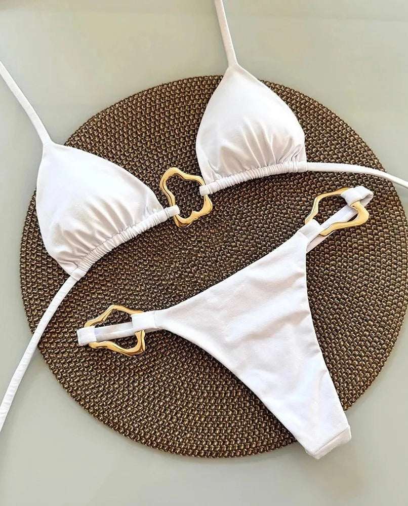 Bikini sexy – Maillot de bain deux pièces uni avec laçage