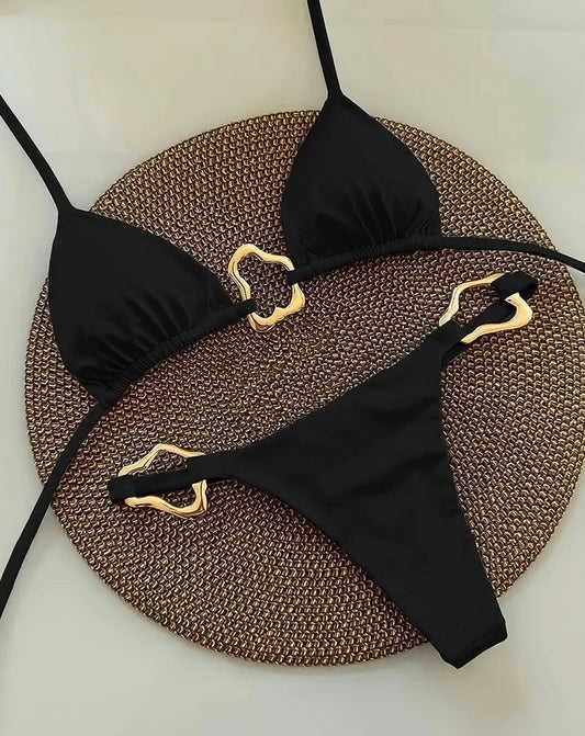 Bikini sexy – Maillot de bain deux pièces uni avec laçage