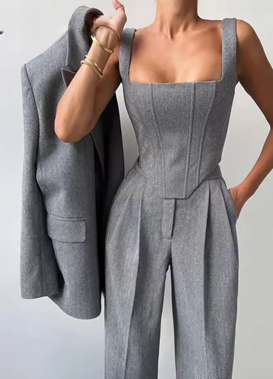 Ensemble 3 pièces blazer, top et pantalon