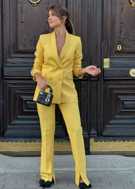 Blazer et pantalon avec fermeture éclair jaune