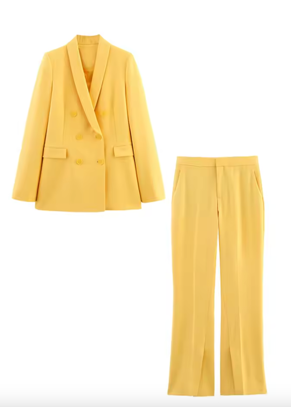 Blazer et pantalon avec fermeture éclair jaune