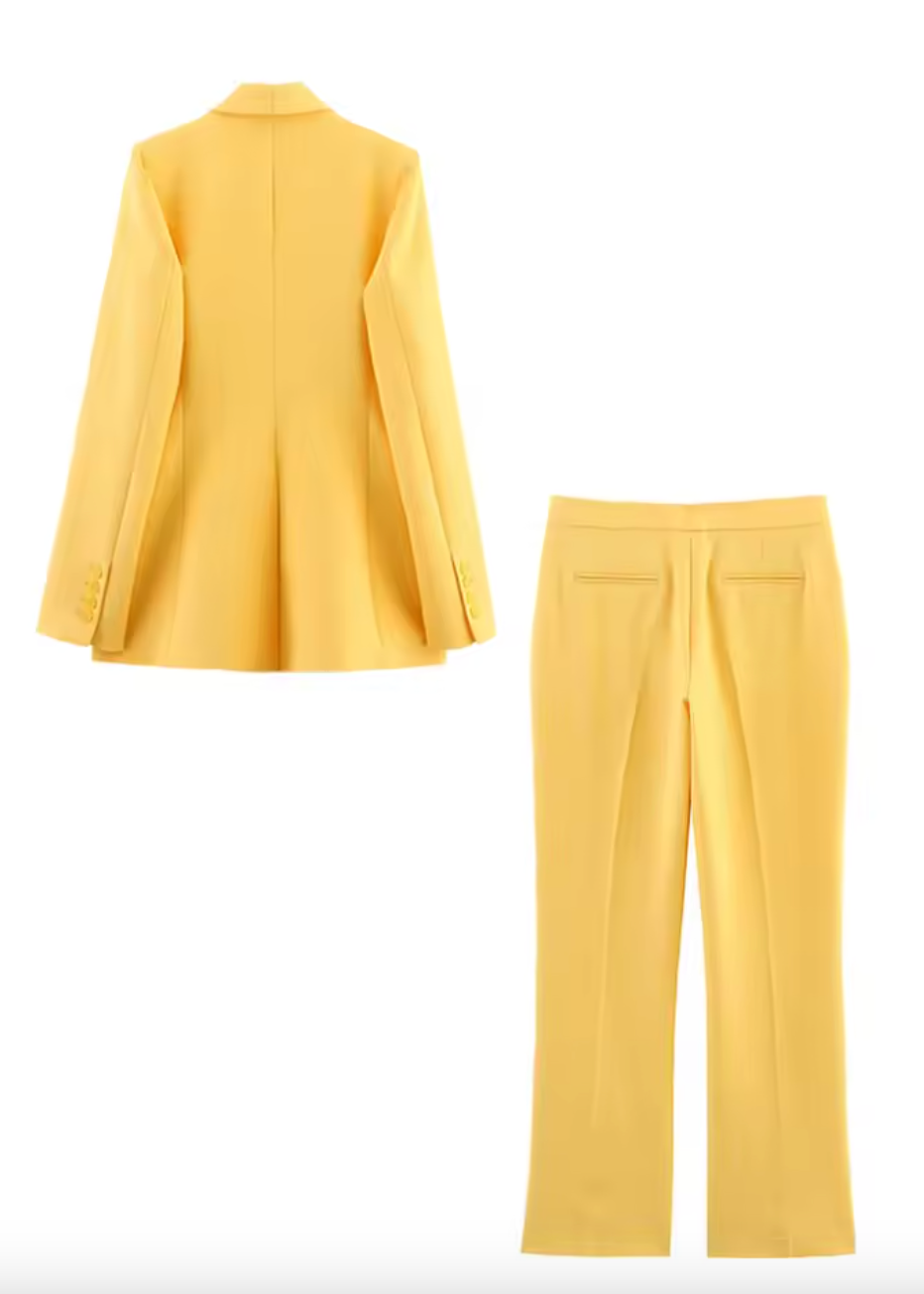 Blazer et pantalon avec fermeture éclair jaune
