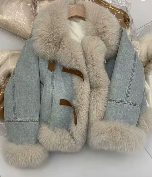 Veste en jeans avec doublure pelucheuse
