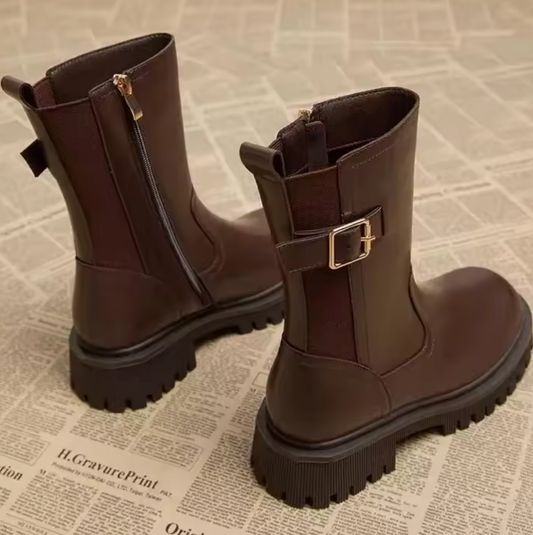 Bottes style moto hautes avec fermeture éclair