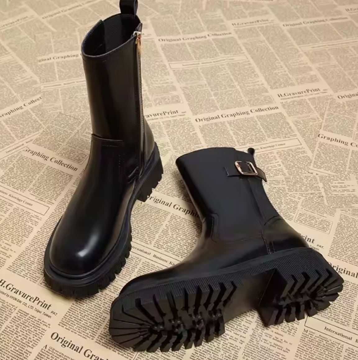 Bottes style moto hautes avec fermeture éclair