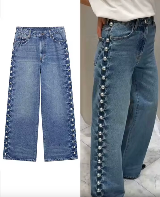 Jeans avec détails perles
