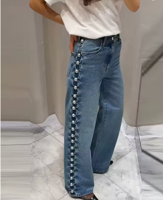 Jeans avec détails perles