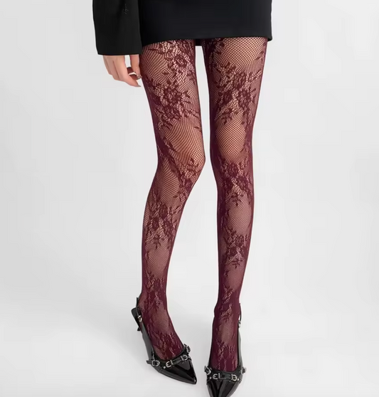 Collants en dentelle avec effet floral