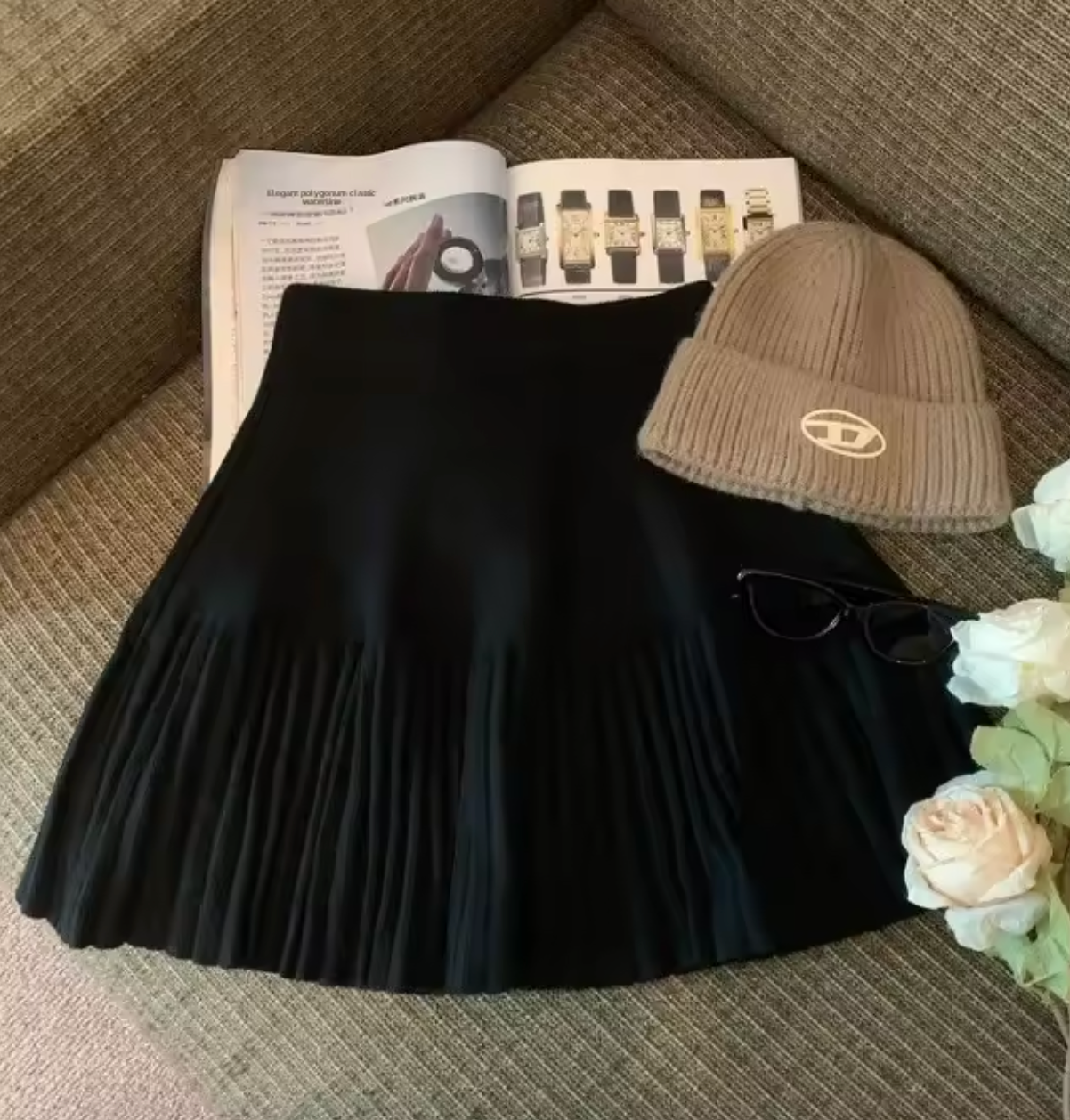 Jupe courte en maille plissée