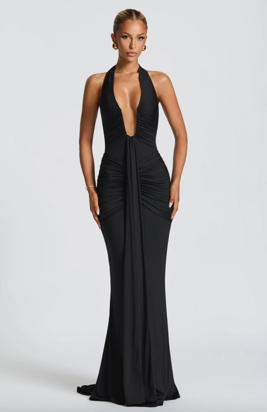 Robe longue avec décolleté en V profond