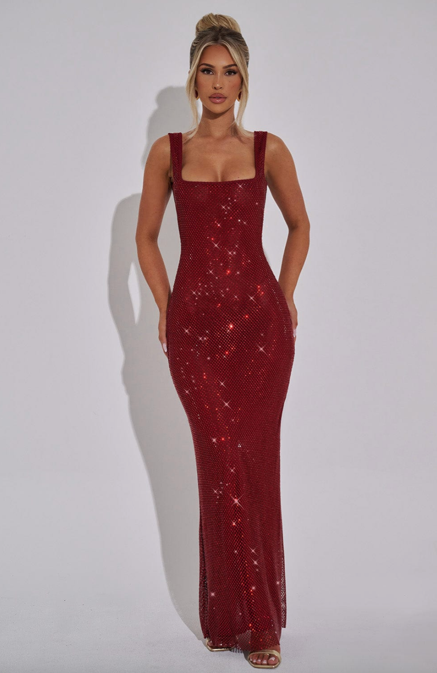 Robe longue en filet avec strass