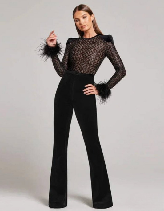 Combinaison soirée avec haut en transparence