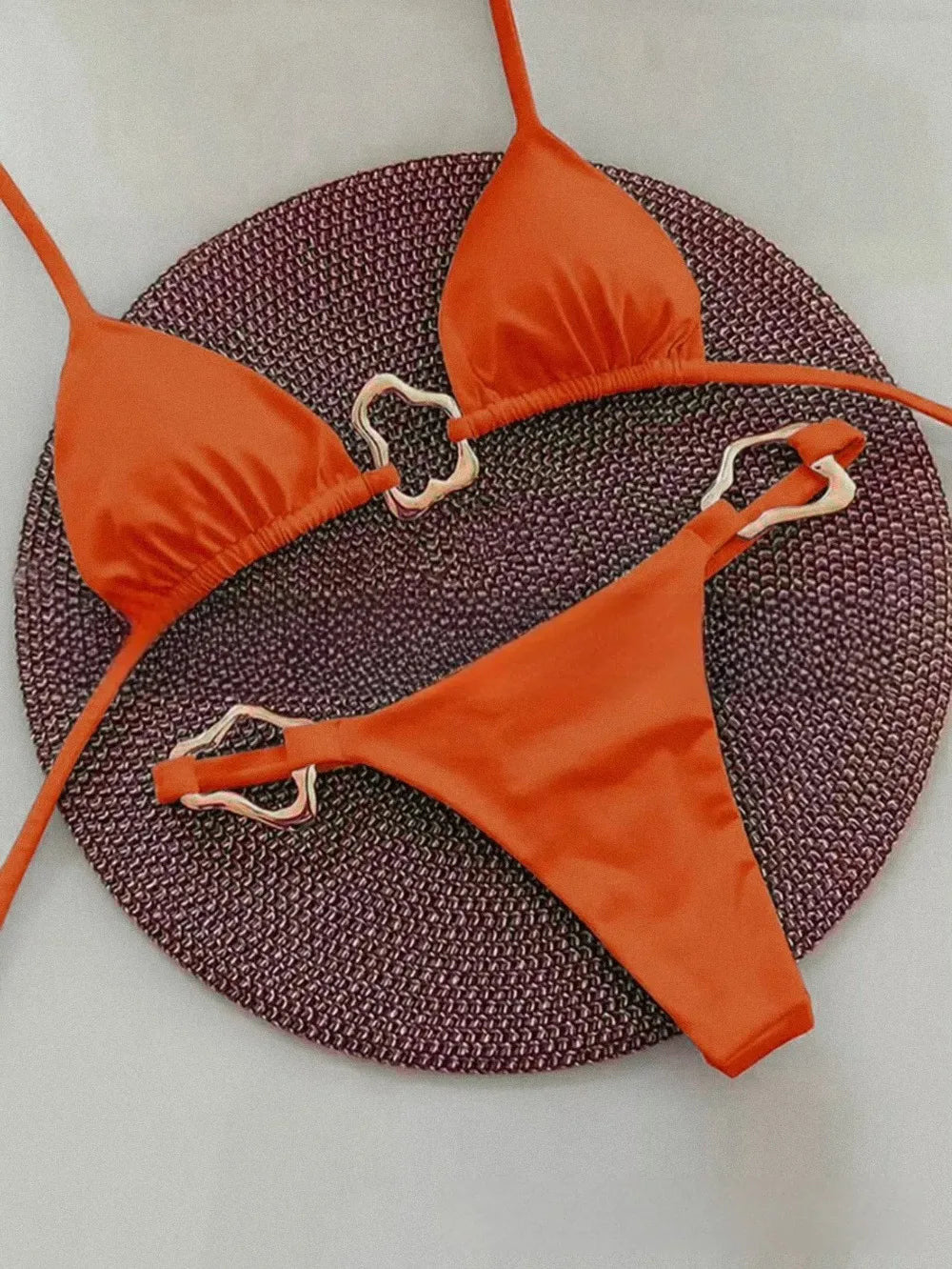 Bikini sexy – Maillot de bain deux pièces uni avec laçage